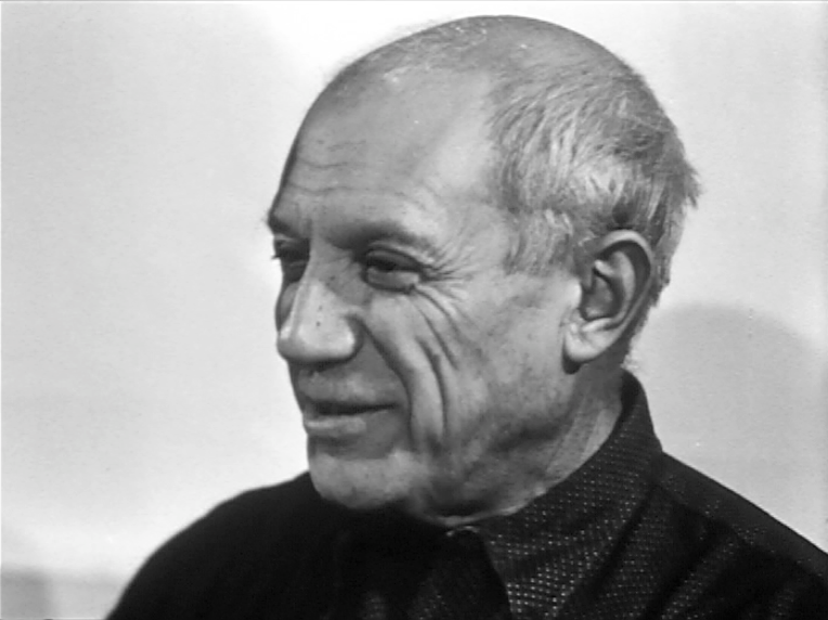 PABLO PICASSO AVEC FRANÇOISE GILOT ET UNE DÉLÉGATION DE RENAULT BILLANCOURT